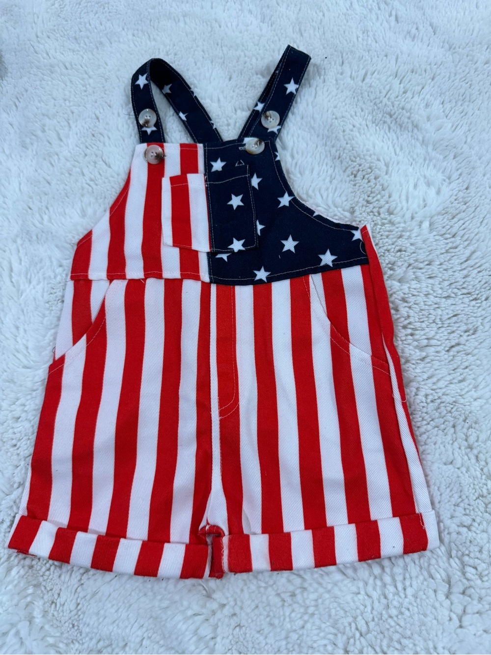 Toddler Stars & Stripes Short Overalls - Red, White & Blue